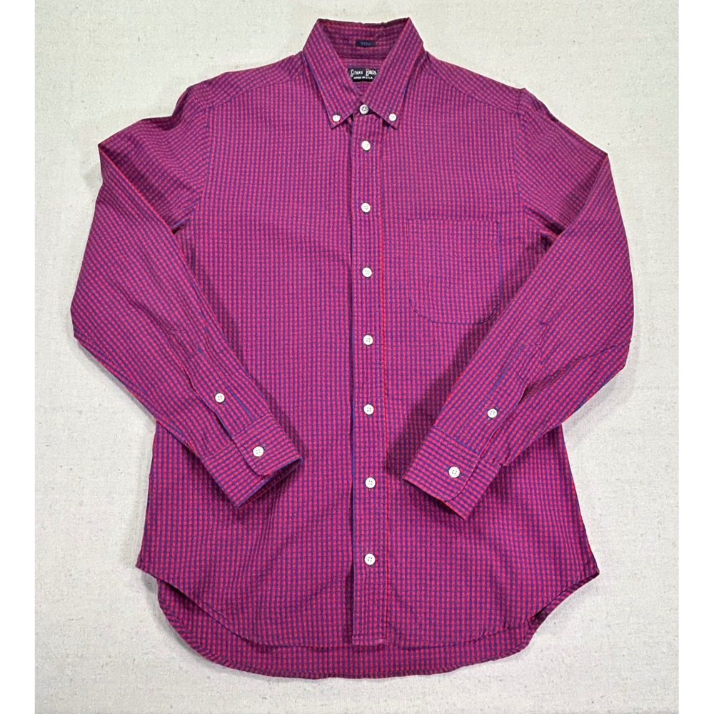 GITMAN BROS Men's Medium Gingham Dress Shirt Button Long‎ Sleeve Casual USA MADE